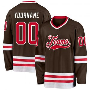 Custom Brown Red-White Hockey Jersey Suit for daily life,Material: 100% polyester,price varies by size and custom