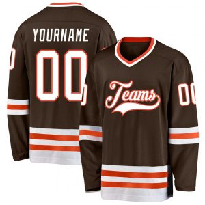 Custom Brown White-Orange Hockey Jersey Suit for daily life,Material: 100% polyester,price varies by size and custom