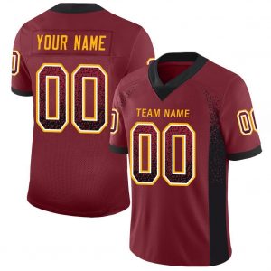 Custom Burgundy Black-Gold Mesh Drift Fashion Football Jersey Suit for daily life,Material: 100% polyester,price varies by size and custom