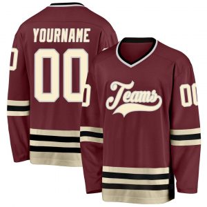 Custom Burgundy Cream-Black Hockey Jersey Suit for daily life,Material: 100% polyester,price varies by size and custom