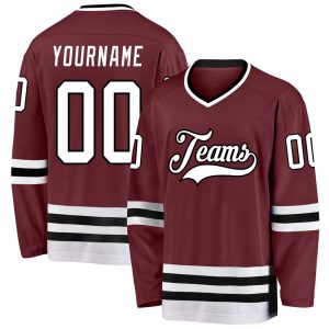 Custom Burgundy White-Black Hockey Jersey Suit for daily life,Material: 100% polyester,price varies by size and custom