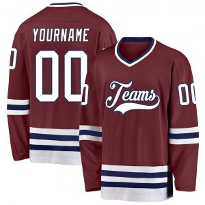 Custom Burgundy White-Navy Hockey Jersey Suit for daily life,Material: 100% polyester,price varies by size and custom