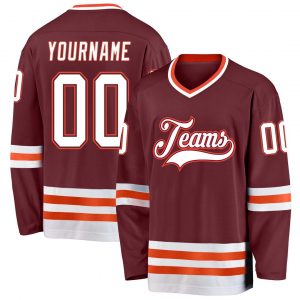 Custom Burgundy White-Orange Hockey Jersey Suit for daily life,Material: 100% polyester,price varies by size and custom