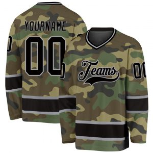 Custom Camo Black-Gray Salute To Service Hockey Jersey Suit for daily life,Material: 100% polyester,price varies by size and custom