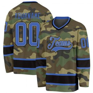 Custom Camo Blue-Black Salute To Service Hockey Jersey Suit for daily life,Material: 100% polyester,price varies by size and custom