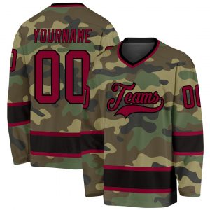 Custom Camo Maroon-Black Salute To Service Hockey Jersey Suit for daily life,Material: 100% polyester,price varies by size and custom