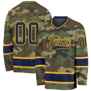 Custom Camo Navy-Gold Salute To Service Hockey Jersey Suit for daily life,Material: 100% polyester,price varies by size and custom