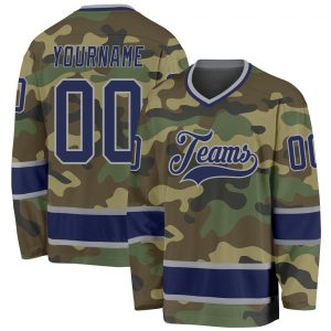 Custom Camo Navy-Gray Salute To Service Hockey Jersey Suit for daily life,Material: 100% polyester,price varies by size and custom