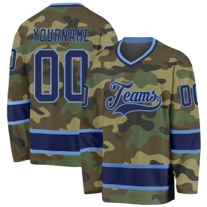 Custom Camo Navy-Light Blue Salute To Service Hockey Jersey Suit for daily life,Material: 100% polyester,price varies by size and custom