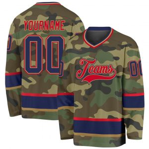 Custom Camo Navy-Red Salute To Service Hockey Jersey Suit for daily life,Material: 100% polyester,price varies by size and custom