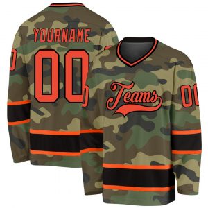 Custom Camo Orange-Black Salute To Service Hockey Jersey Suit for daily life,Material: 100% polyester,price varies by size and custom