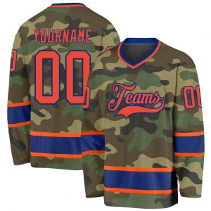 Custom Camo Orange-Royal Salute To Service Hockey Jersey Suit for daily life,Material: 100% polyester,price varies by size and custom