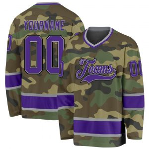 Custom Camo Purple-Black Salute To Service Hockey Jersey Suit for daily life,Material: 100% polyester,price varies by size and custom