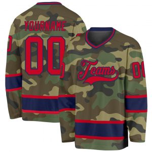 Custom Camo Red-Navy Salute To Service Hockey Jersey Suit for daily life,Material: 100% polyester,price varies by size and custom