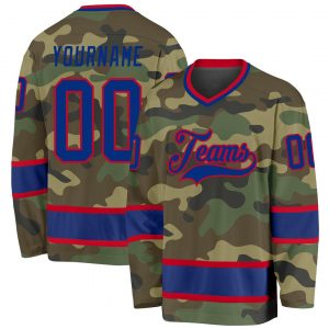 Custom Camo Royal-Red Salute To Service Hockey Jersey Suit for daily life,Material: 100% polyester,price varies by size and custom