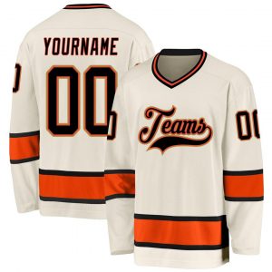 Custom Cream Black-Orange Hockey Jersey Suit for daily life,Material: 100% polyester,price varies by size and custom