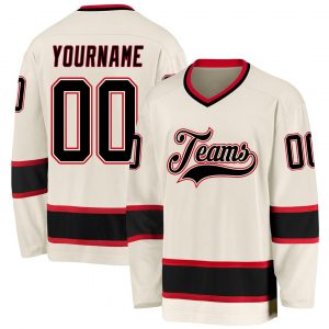 Custom Cream Black-Red Hockey Jersey Suit for daily life,Material: 100% polyester,price varies by size and custom