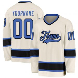 Custom Cream Blue-Black Hockey Jersey Suit for daily life,Material: 100% polyester,price varies by size and custom