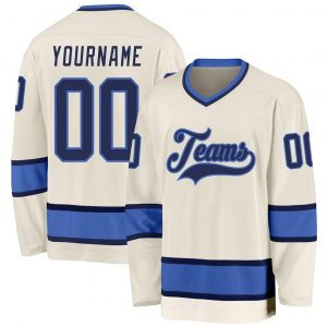 Custom Cream Navy-Blue Hockey Jersey Suit for daily life,Material: 100% polyester,price varies by size and custom