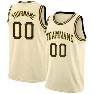 Custom Cream Navy-Gold Round Neck Rib-Knit Basketball Jersey Suit for daily life,Material: 100% polyester,price varies by size and custom