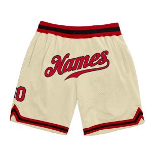 Custom Cream Red-Black Authentic Throwback Basketball Shorts Suit for daily life,Material: 100% polyester,price varies by size and custom