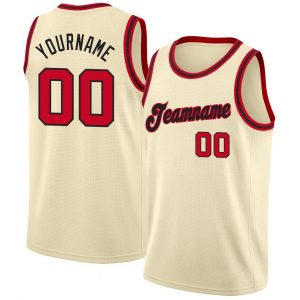 Custom Cream Red-Black Round Neck Rib-Knit Basketball Jersey Suit for daily life,Material: 100% polyester,price varies by size and custom