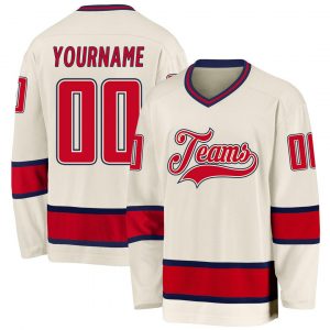 Custom Cream Red-Navy Hockey Jersey Suit for daily life,Material: 100% polyester,price varies by size and custom