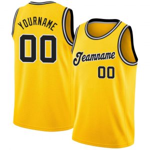 Custom Gold Black-White Round Neck Rib-Knit Basketball Jersey Suit for daily life,Material: 100% polyester,price varies by size and custom