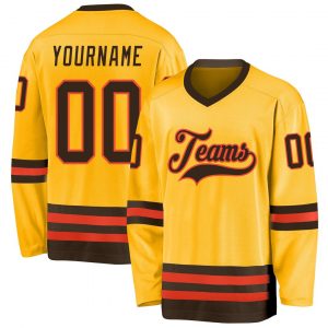 Custom Gold Brown-Orange Hockey Jersey Suit for daily life,Material: 100% polyester,price varies by size and custom