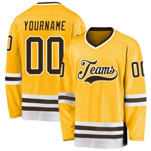 Custom Gold Brown-White Hockey Jersey Suit for daily life,Material: 100% polyester,price varies by size and custom