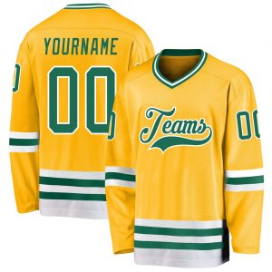 Custom Gold Kelly Green-White Hockey Jersey Suit for daily life,Material: 100% polyester,price varies by size and custom