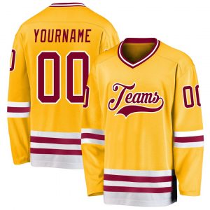 Custom Gold Maroon-White Hockey Jersey Suit for daily life,Material: 100% polyester,price varies by size and custom