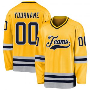 Custom Gold Navy-Gray Hockey Jersey Suit for daily life,Material: 100% polyester,price varies by size and custom