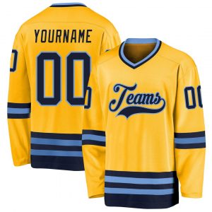 Custom Gold Navy-Light Blue Hockey Jersey Suit for daily life,Material: 100% polyester,price varies by size and custom