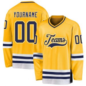 Custom Gold Navy-White Hockey Jersey Suit for daily life,Material: 100% polyester,price varies by size and custom