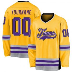 Custom Gold Purple-Gray Hockey Jersey Suit for daily life,Material: 100% polyester,price varies by size and custom