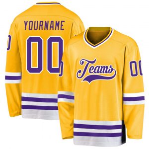 Custom Gold Purple-White Hockey Jersey Suit for daily life,Material: 100% polyester,price varies by size and custom