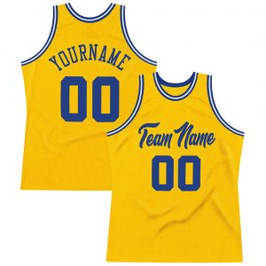 Custom Gold Royal-White Authentic Throwback Basketball Jersey Suit for daily life,Material: 100% polyester,price varies by size and custom