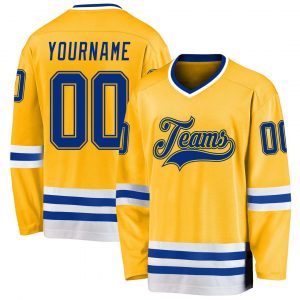 Custom Gold Royal-White Hockey Jersey Suit for daily life,Material: 100% polyester,price varies by size and custom