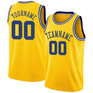 Custom Gold Royal-White Round Neck Rib-Knit Basketball Jersey Suit for daily life,Material: 100% polyester,price varies by size and custom