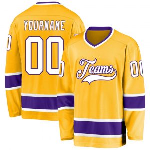 Custom Gold White-Purple Hockey Jersey Suit for daily life,Material: 100% polyester,price varies by size and custom