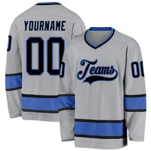 Custom Gray Black-Blue Hockey Jersey Suit for daily life,Material: 100% polyester,price varies by size and custom