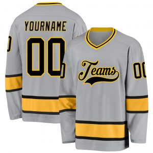 Custom Gray Black-Gold Hockey Jersey Suit for daily life,Material: 100% polyester,price varies by size and custom