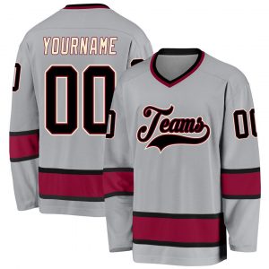 Custom Gray Black-Maroon Hockey Jersey Suit for daily life,Material: 100% polyester,price varies by size and custom