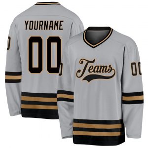 Custom Gray Black-Old Gold Hockey Jersey Suit for daily life,Material: 100% polyester,price varies by size and custom