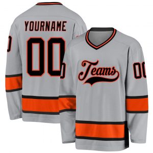 Custom Gray Black-Orange Hockey Jersey Suit for daily life,Material: 100% polyester,price varies by size and custom