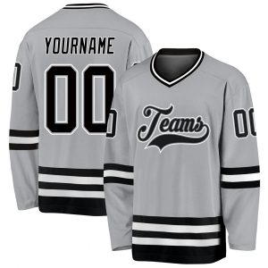 Custom Gray Black-White Hockey Jersey Suit for daily life,Material: 100% polyester,price varies by size and custom