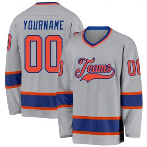 Custom Gray Orange-Royal Hockey Jersey Suit for daily life,Material: 100% polyester,price varies by size and custom