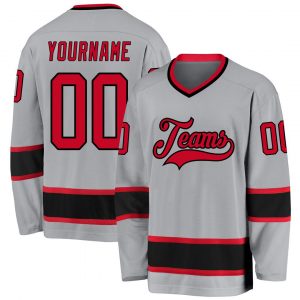 Custom Gray Red-Black Hockey Jersey Suit for daily life,Material: 100% polyester,price varies by size and custom