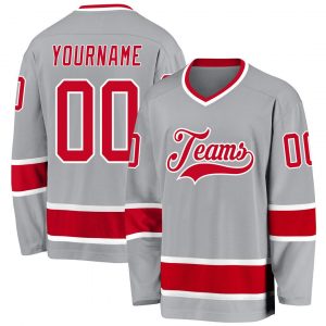 Custom Gray Red-White Hockey Jersey Suit for daily life,Material: 100% polyester,price varies by size and custom